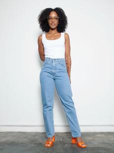 High Waisted Organic & Recycled Plain Blue Jeans via Fanfare Label