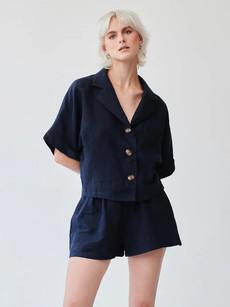 Ethically Made Navy Linen Lounge Top via Fanfare Label