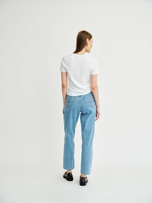 Neo Knee High Waisted Organic Mom Fit Embroidered Jeans from Fanfare Label