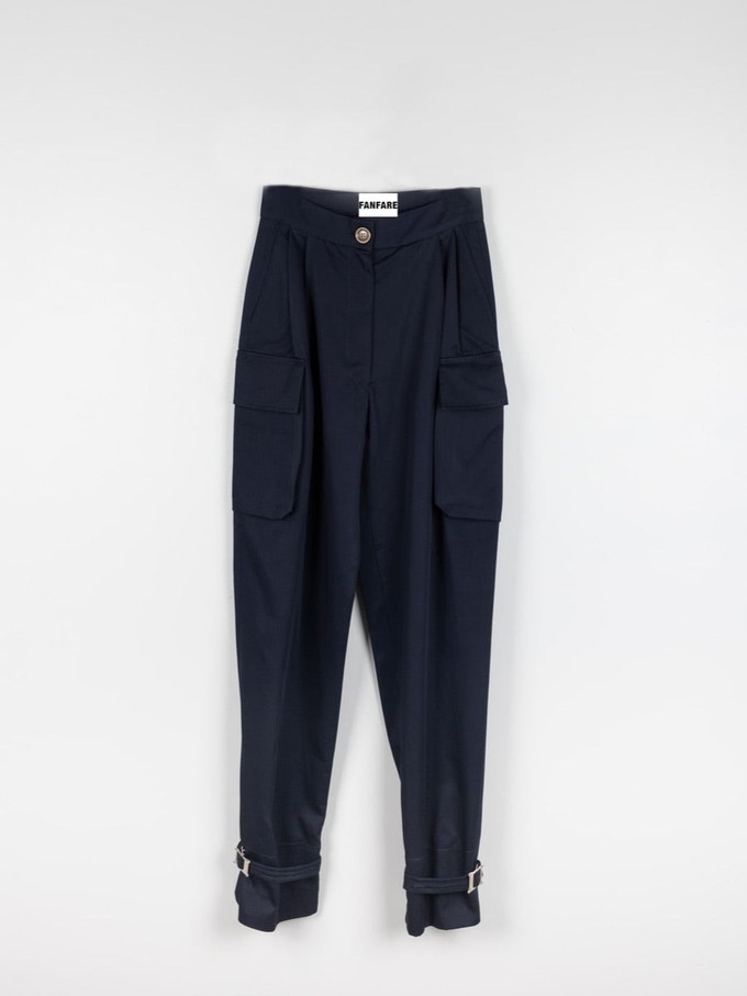 Organic Cotton Utility Cargo Pant With Buckles In Navy from Fanfare Label