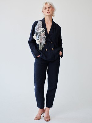 Ethically Made Navy Linen Suit With Trim from Fanfare Label