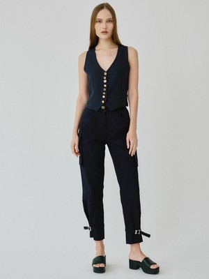 Organic Cotton Utility Cargo Pant With Buckles In Navy from Fanfare Label