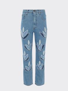 High Waisted Organic & Recycled Upcycled Denim Leaf Blue Jeans via Fanfare Label