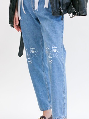 Neo Knee High Waisted Organic Mom Fit Embroidered Jeans from Fanfare Label