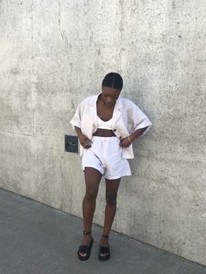 Ethically Made Beige Linen Summer Co-ord Short Set from Fanfare Label