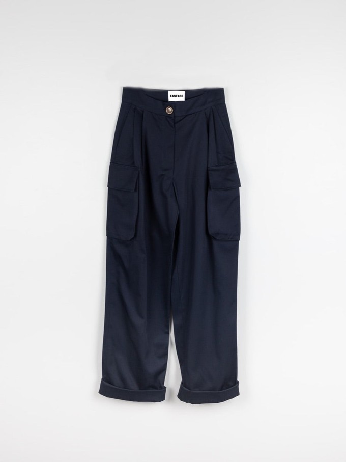 Organic Cotton Utility Cargo Pant With Buckles In Navy from Fanfare Label