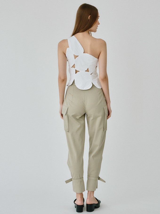 Organic Cotton Utility Cargo Pant With Buckles In Beige from Fanfare Label
