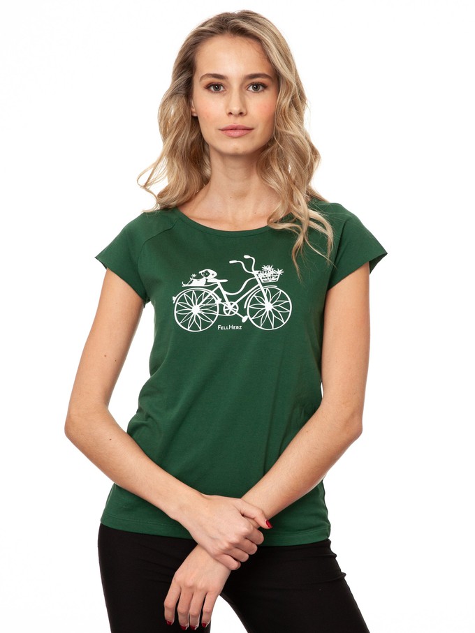 Fahrrad-Mädchen Cap Sleeve scarab green from FellHerz T-Shirts - bio, fair & vegan