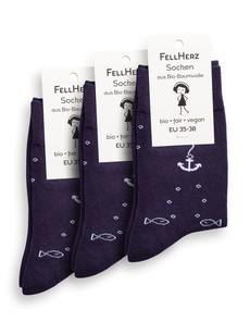 3er Pack Socken mit Bio-Baumwolle Anker midnight via FellHerz T-Shirts - bio, fair & vegan