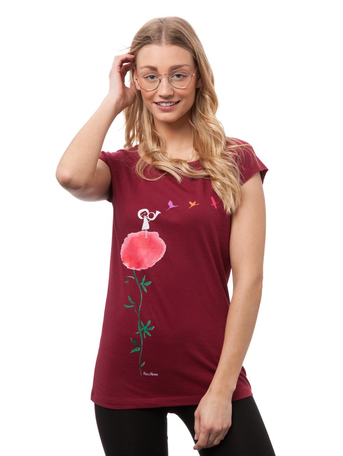 Kranichflug Cap Sleeve ruby from FellHerz T-Shirts - bio, fair & vegan