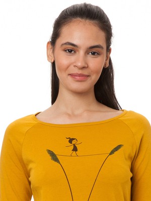 Raglan Longsleeve Seiltanz harvest gold from FellHerz T-Shirts - bio, fair & vegan Raglan Longsleeve Seiltanz harvest gold from FellHerz T-Shirts - bio, fair & vegan