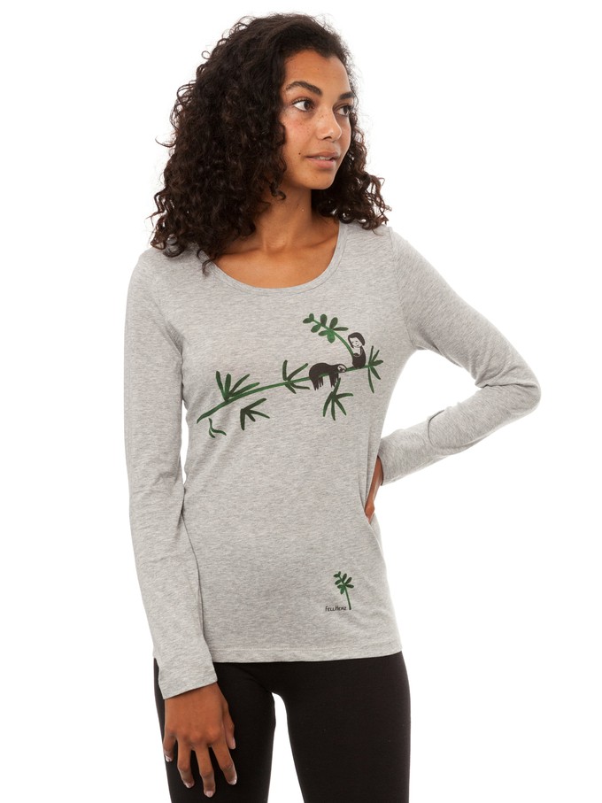 Faultier Longsleeve heather grey from FellHerz T-Shirts - bio, fair & vegan