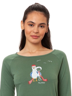 Raglan Longsleeve Möwen-Liebe ivy green from FellHerz T-Shirts - bio, fair & vegan Raglan Longsleeve Möwen-Liebe ivy green from FellHerz T-Shirts - bio, fair & vegan