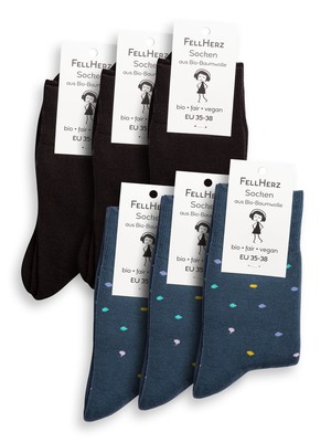 6er Pack warme Kuschel-Socken mit Bio-Baumwolle Mix Konfetti thundercloud und schwarz from FellHerz T-Shirts - bio, fair & vegan