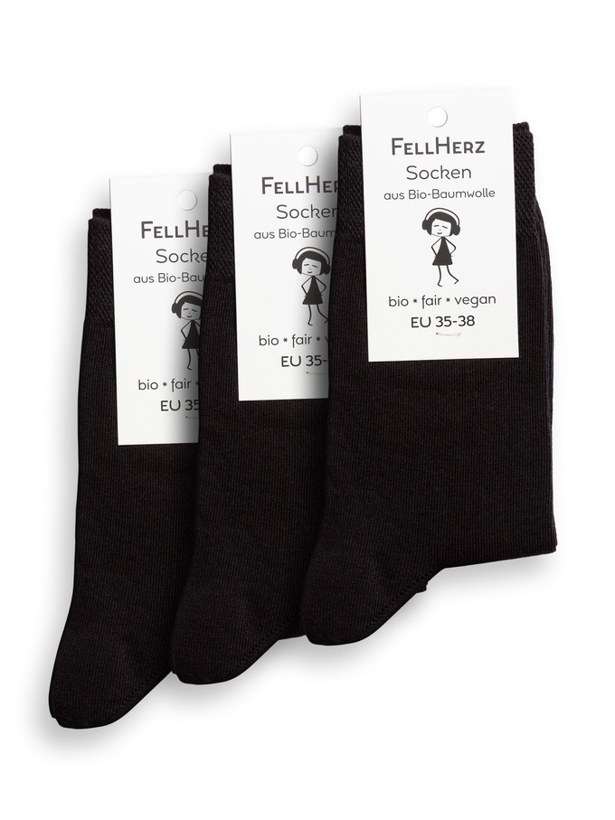 3er Pack Socken mit Bio-Baumwolle schwarz from FellHerz T-Shirts - bio, fair & vegan