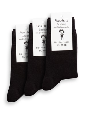 3er Pack Socken mit Bio-Baumwolle schwarz from FellHerz T-Shirts - bio, fair & vegan