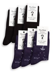 6er Pack Socken mit Bio-Baumwolle Mix Anker midnight und schwarz via FellHerz T-Shirts - bio, fair & vegan