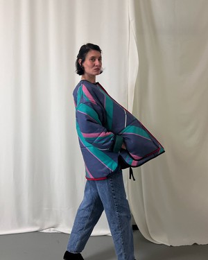 Our "LISA'S STRIPES"  Reversible Blanket Made COAT - M/L from Fitolojio Workshop