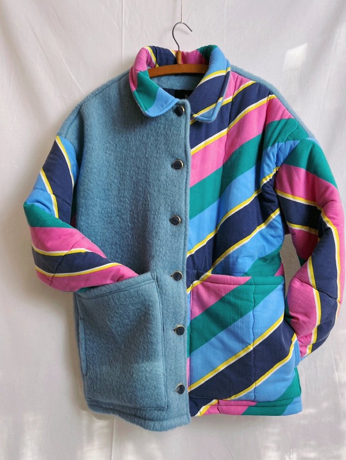 The "STRIPES SKY BLUE" Blankets Made Collar COAT - M from Fitolojio Workshop