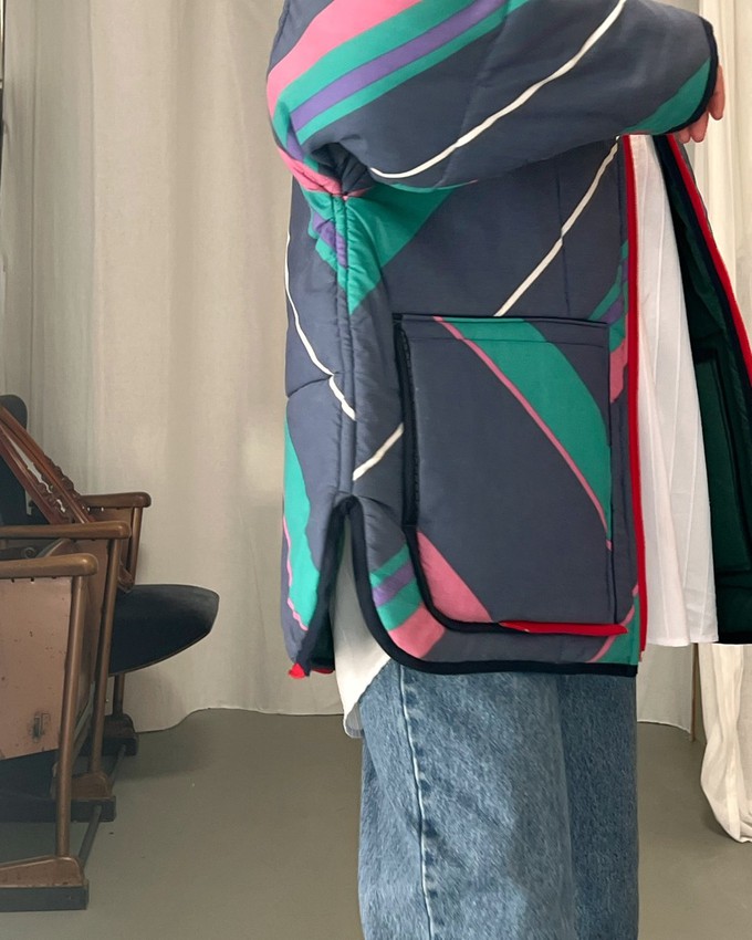Our "LISA'S STRIPES"  Reversible Blanket Made COAT - M/L from Fitolojio Workshop