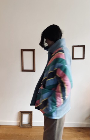 The "STRIPES SKY BLUE" Blankets Made Collar COAT - M from Fitolojio Workshop