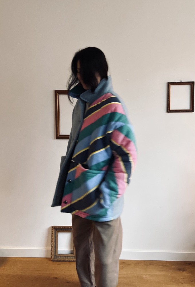 The "STRIPES SKY BLUE" Blankets Made Collar COAT - M from Fitolojio Workshop