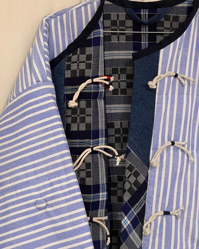 Our "BLUE STRIPES " UNISEX Reversible Blankets Made COAT - S/M/L from Fitolojio Workshop