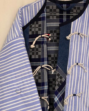 Our "BLUE STRIPES " UNISEX Reversible Blankets Made COAT - S/M/L from Fitolojio Workshop