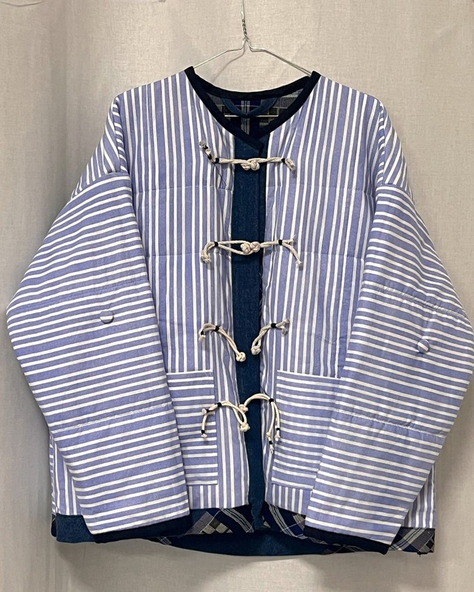 Our "BLUE STRIPES " UNISEX Reversible Blankets Made COAT - S/M/L from Fitolojio Workshop