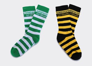 "Striped" crew socks | GREEN/WHITE and BLACK/YELLOW from Good Guys Go Vegan