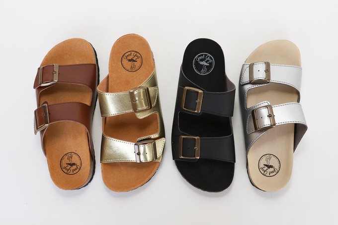 JUNO vegan buckled slide-on | BROWN from Good Guys Go Vegan