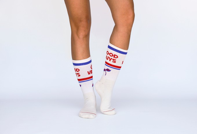 "Go Vegan" crew socks | RED/BLUE/ECRU & GREEN/WHITE from Good Guys Go Vegan