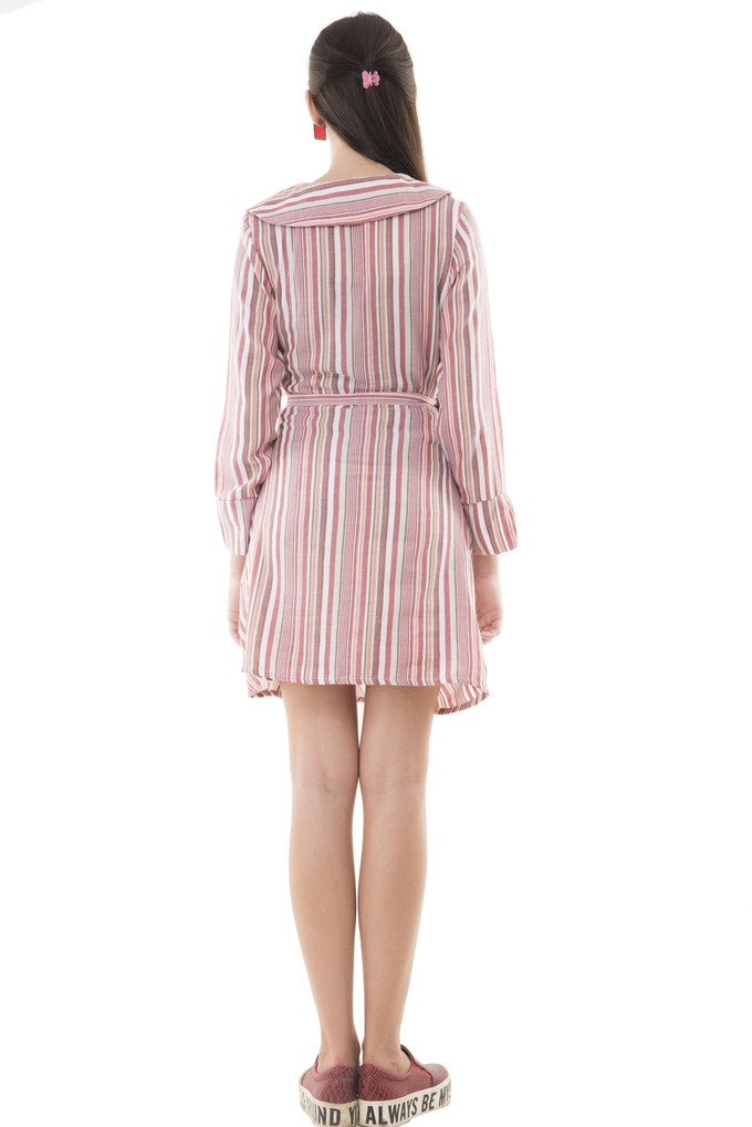 Multi-coloured striped dress with collar & belt from Grab Your Garb