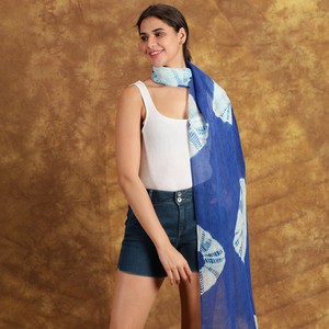 Marrakech Blue Tie-Dye Linen Scarf from Heritage Moda