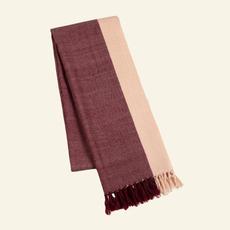 Handwoven Wool Scarf – Deep Burgundy Herringbone with Sand Border via Heritage Moda