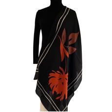 Hand-Painted Black Rust Floral Wool-Silk Scarf via Heritage Moda