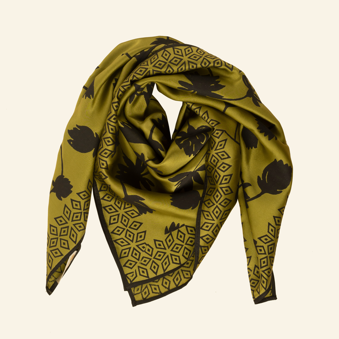 Khaki Green and Black Women's Royal Silk Scarf from Heritage Moda