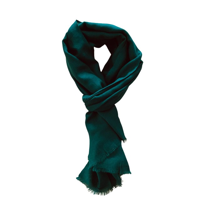 Featherlight Midnight Green Handwoven Wool Silk Scarf from Heritage Moda
