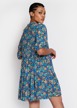 Lilium Short Tiered dress in expressive blue floral print from Hide The Label