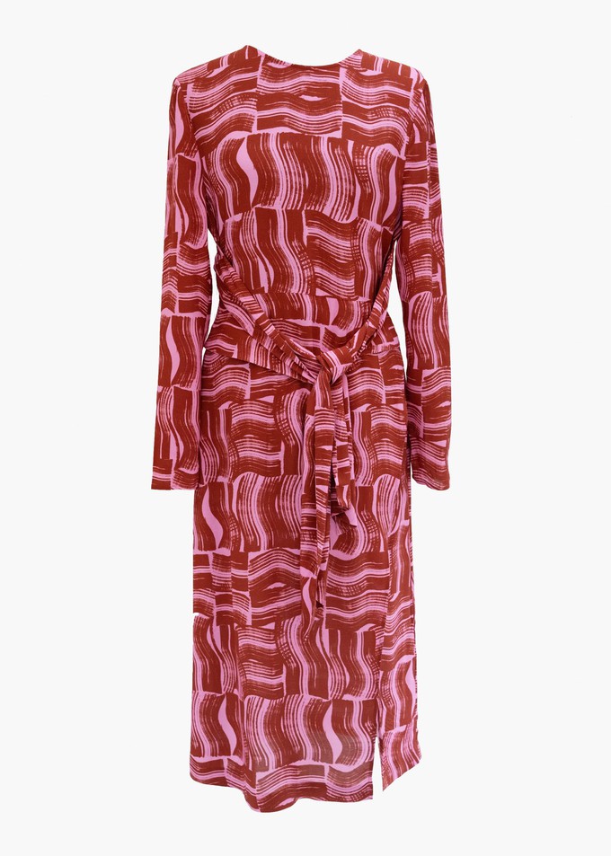 Verbena Tie front dress in Rust paint brush print from Hide The Label