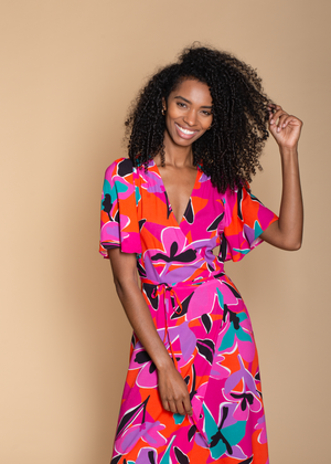 Rosa Maxi Dress in Pink Graphic Floral Print from Hide The Label