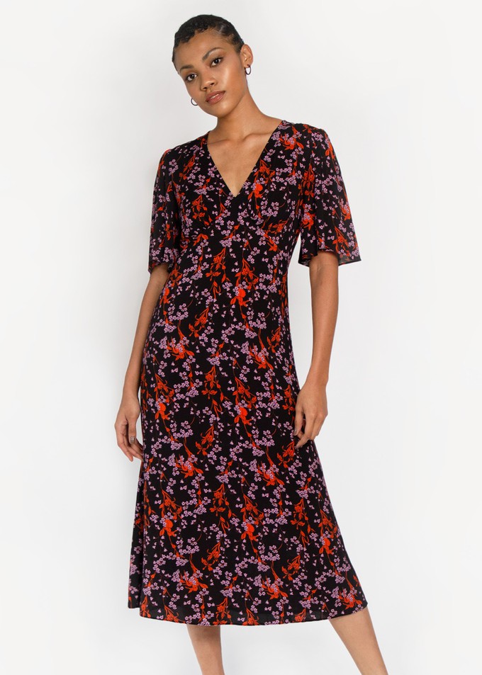 Delphi V-front dress in pretty lilac floral print from Hide The Label