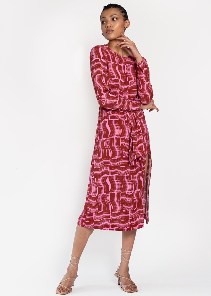 Verbena Tie front dress in Rust paint brush print from Hide The Label