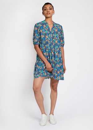 Lilium Short Tiered dress in expressive blue floral print from Hide The Label