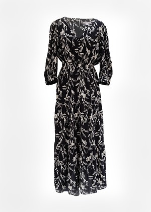 Kalmia Tiered Maxi dress in Black and white sketch floral from Hide The Label