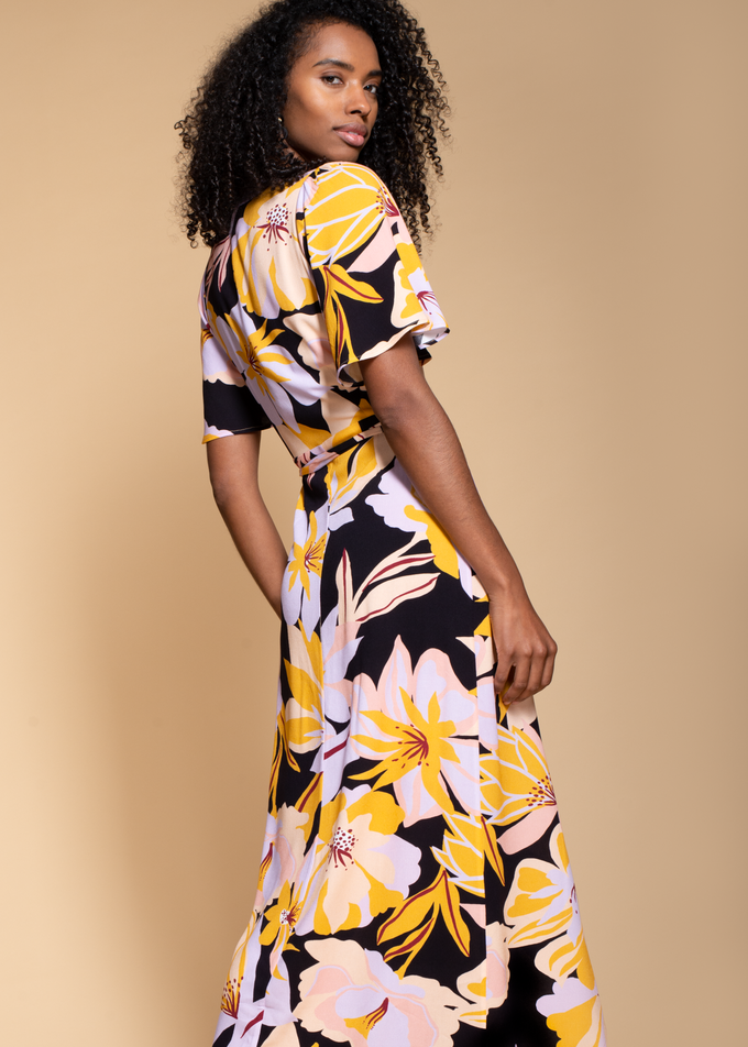 Rosa Maxi dress in Oversize Yellow Floral Print from Hide The Label