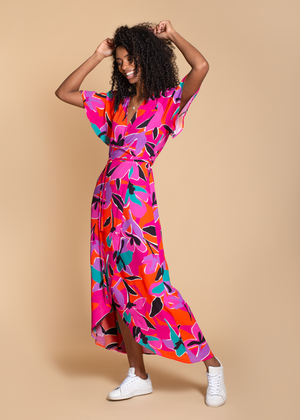 Rosa Maxi Dress in Pink Graphic Floral Print from Hide The Label