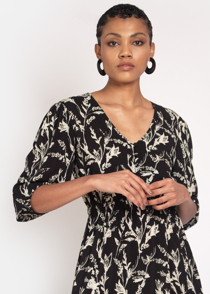 Kalmia Tiered Maxi dress in Black and white sketch floral from Hide The Label