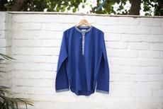 Hemp & Organic Cotton Kurtha - Blue Long sleeve shirt via Himal Natural Fibres
