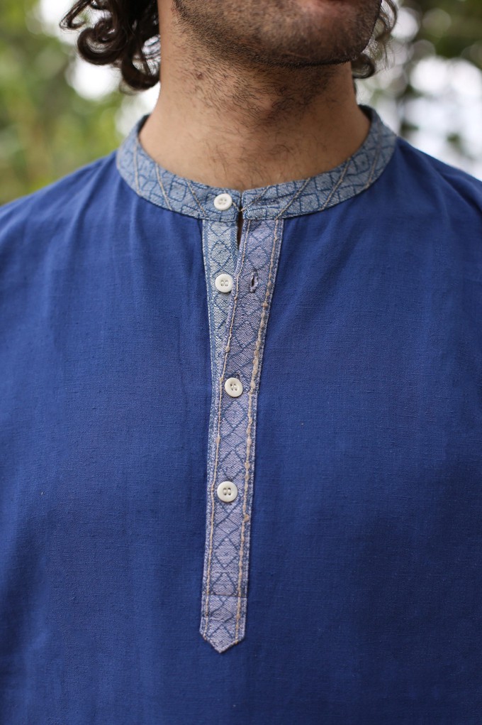 Hemp & Organic Cotton Kurtha - Blue Long sleeve shirt from Himal Natural Fibres